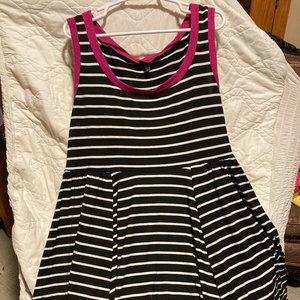 Torrid black & white striped dress w/ purple piping